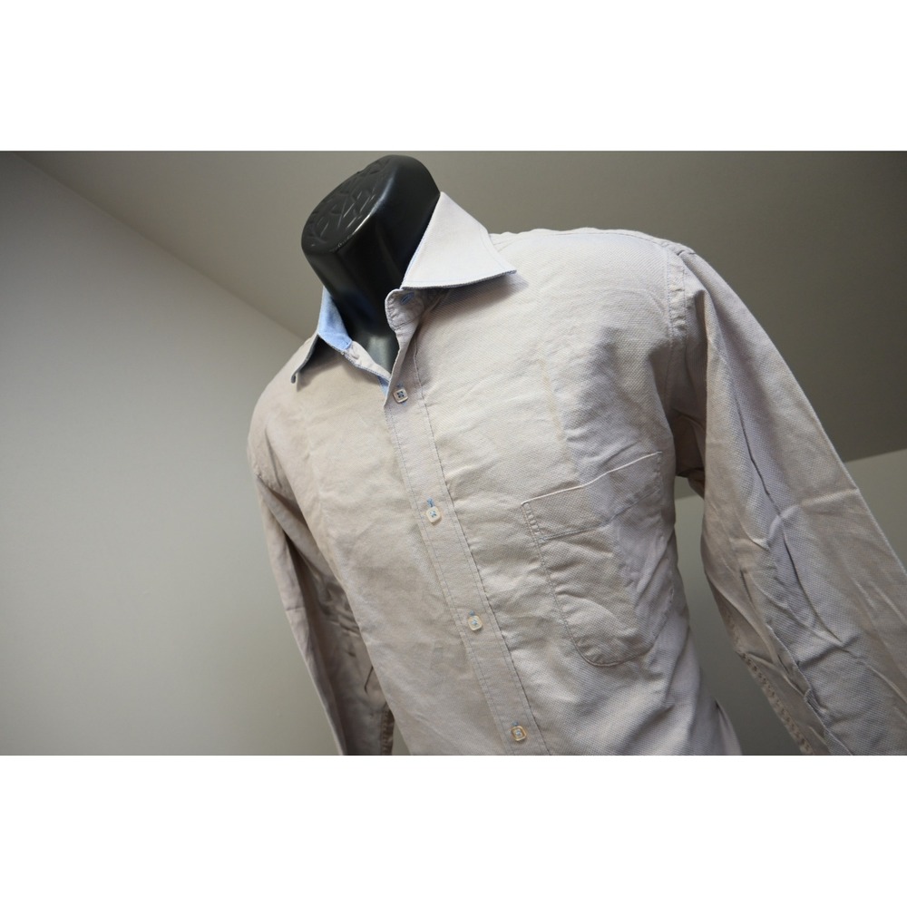 Visconti Uomo Button Down Shirt Mens Medium Tan 2 Ply Cotton Long Sleeve EUC